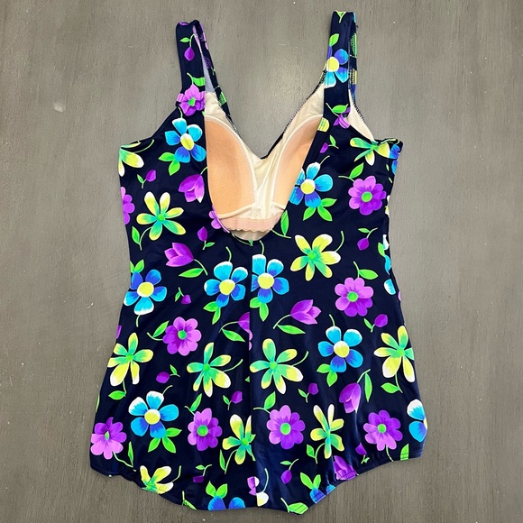 NEW Baltex Maillot Body I.D. Vintage Blue Green Floral One Piece Swimsuit 18 - Picture 5 of 6